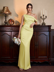 One Shoulder Satin Bodycon Maxi Dress