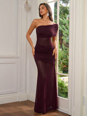One Shoulder See Through Ruched Bodycon Dress