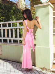 One Shoulder Tie Back Ruched Mermaid Hem Dress