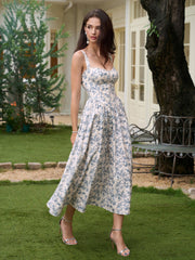 Openwork Split Thigh Pocket Floral Print Dress