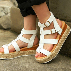 PU Espadrille Platform Sandals With Buckles