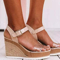 PU Wedge Heel Sandals With Buckle