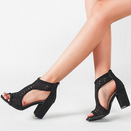 Peep Toe Gladiator Shoes Chunky Heel Sandals