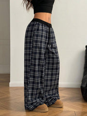 Plaid Drawstring Shirred Waistband Pants