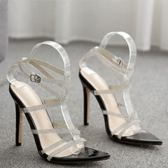 Pointed Toe Gladiator Shoes Rhinestone Stiletto Heel Sandals