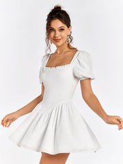 Puff Sleeve Zipper Back Mini Dress