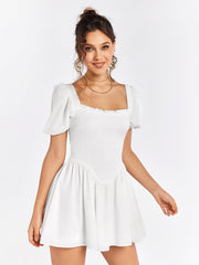 Puff Sleeve Zipper Back Mini Dress