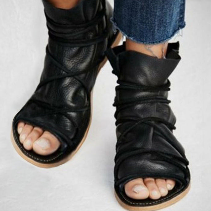 Black Open-toe Sandals Women's Flats