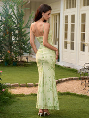 Ruched Backless Floral Print Bodycon Cami Dress