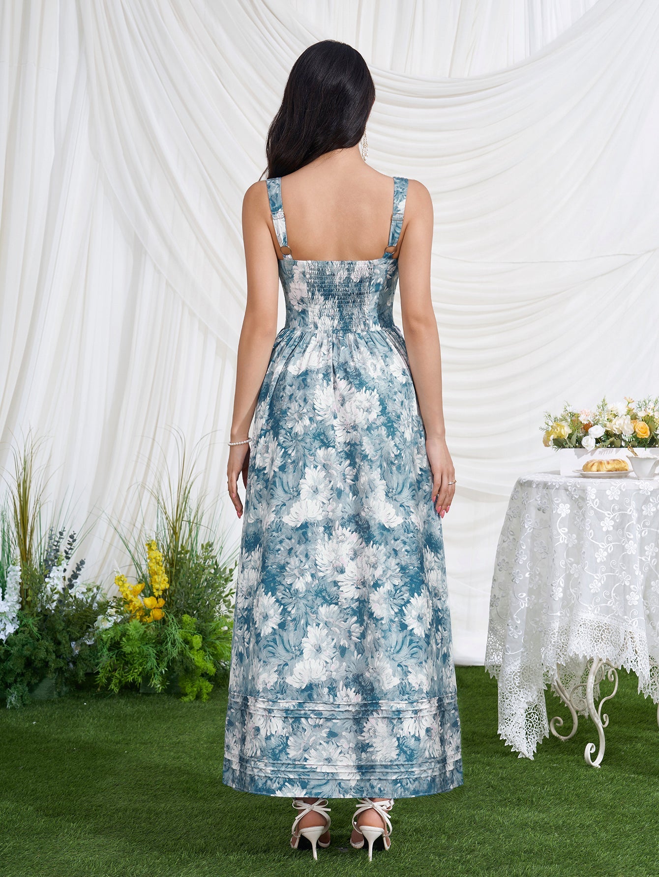 Ruched Bust Tie Front Floral Print Dress