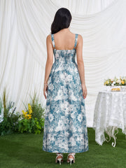 Ruched Bust Tie Front Floral Print Dress