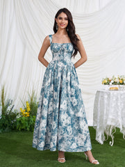 Ruched Bust Tie Front Floral Print Dress