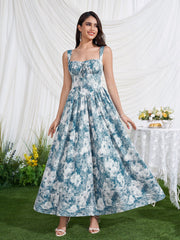 Ruched Bust Tie Front Floral Print Dress