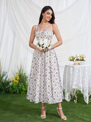 Ruched Crisscross Back Split Floral Print Dress