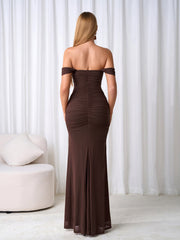 Ruched Split Thigh Mesh Bodycon Dress