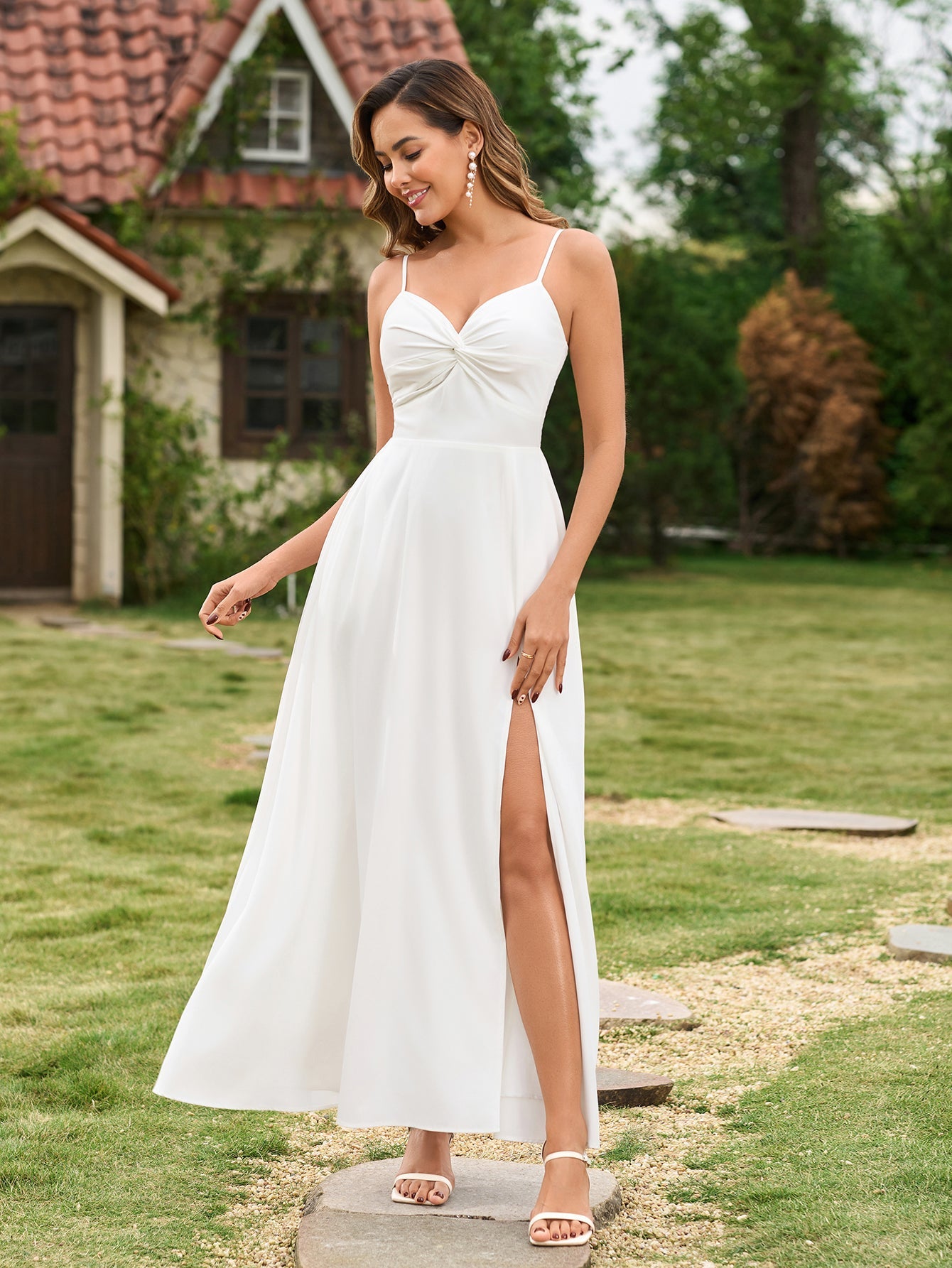 Ruched Split Thigh With Pockets Cami Dress