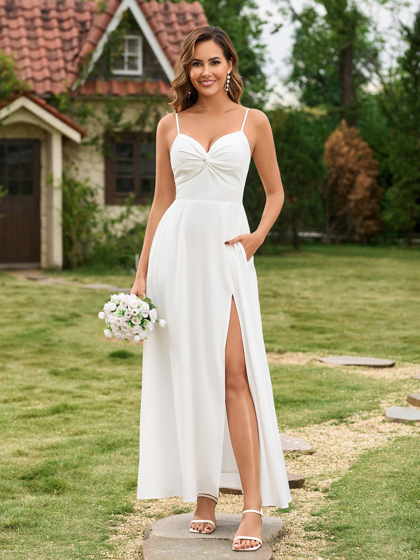 Ruched Split Thigh With Pockets Cami Dress