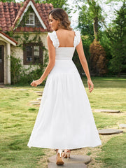 Ruffle Straps Square Neck Backless Maxi Dress