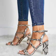 Serpentine Ankle Strap Chunky Heel Sandals