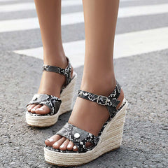 Serpentine Ankle Strap Espadrille Wedge Sandals