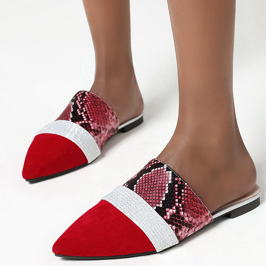 Serpentine Print Slide Pointed Toe Suede Sandals
