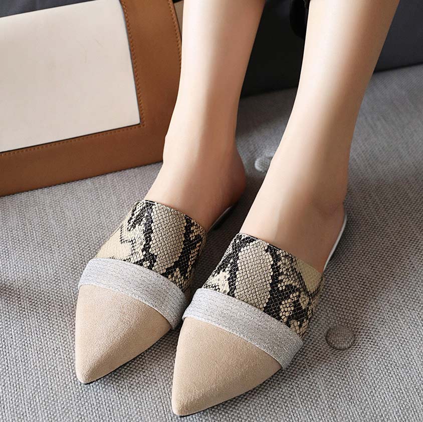 Serpentine Print Slide Pointed Toe Suede Sandals