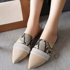 Serpentine Print Slide Pointed Toe Suede Sandals