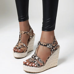 Serpentine Print Wedge Espadrille Sandals