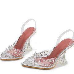 Sexy Nude Peep Toe Sandals With Rivets