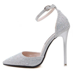 Sparkly Silver Drilled Toe Stiletto Heels