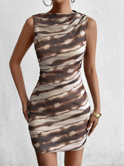 Sleeveless  Ruched Floral Bodycon Dress