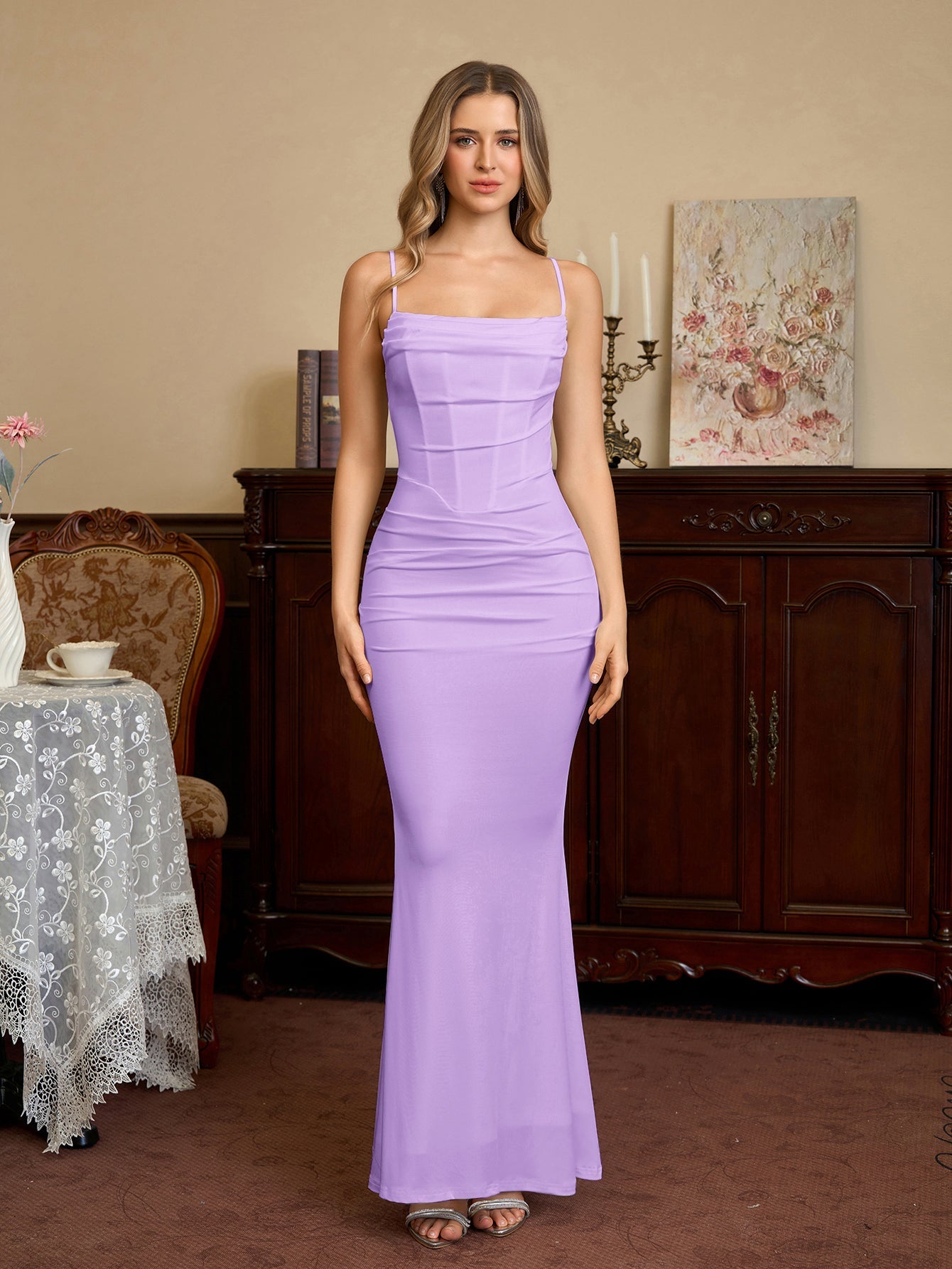 Solid Ruched Bodycon Formal Dress