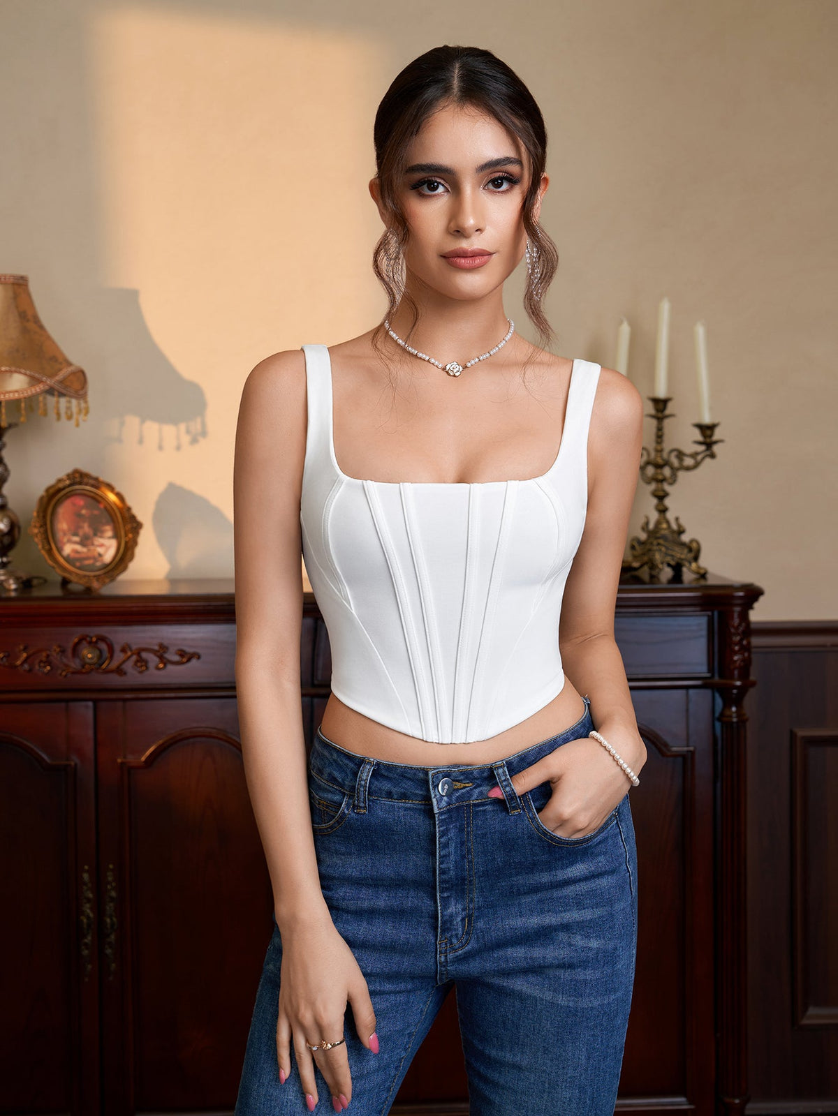 Solid Seam Detail Zipper Back Tank Top