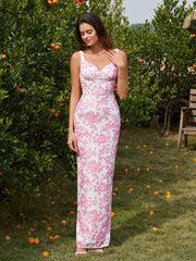 Split Hem Mesh Floral Print Bodycon Dress