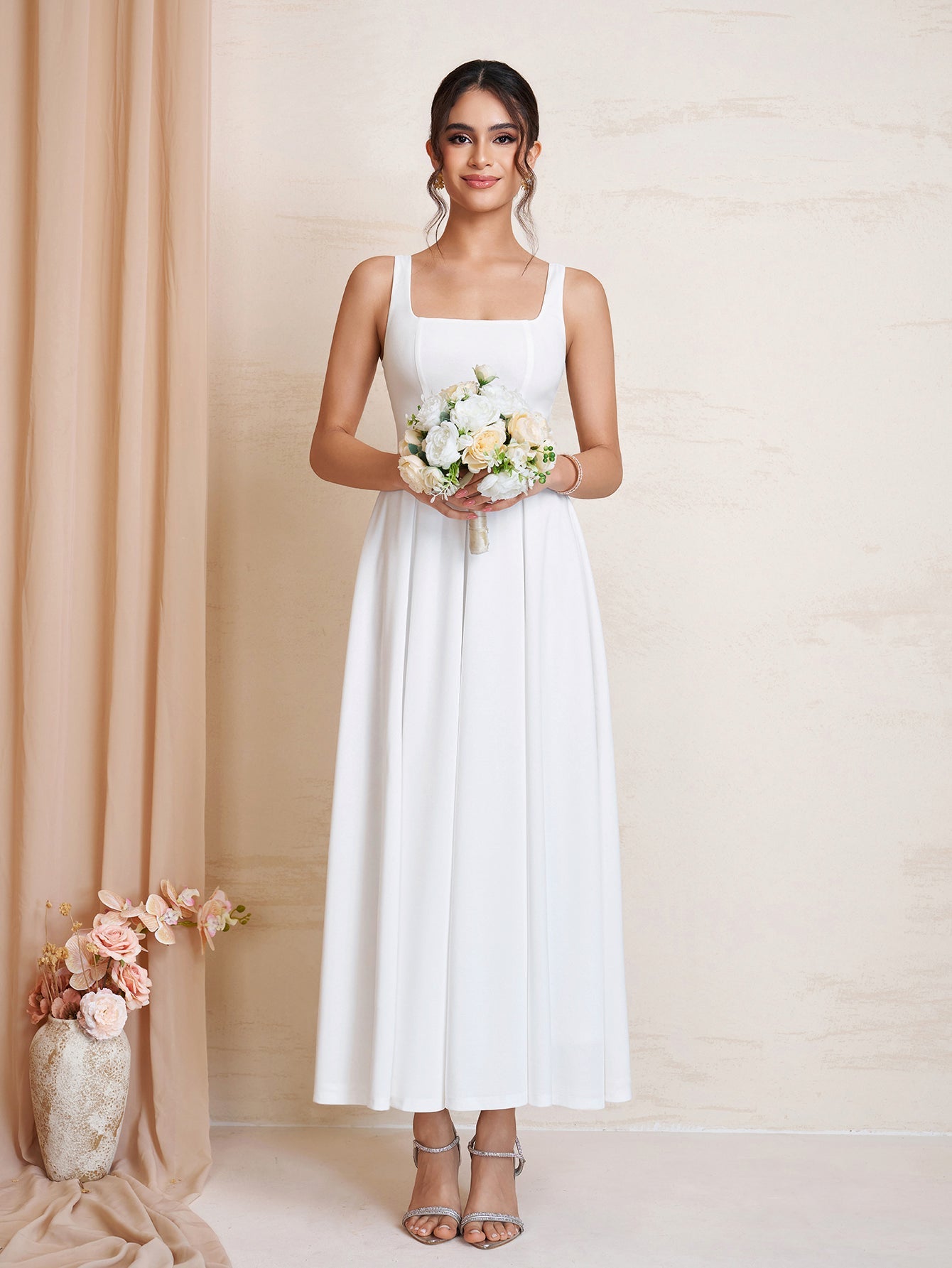 Square Neck Backless Zipper Maxi Dress