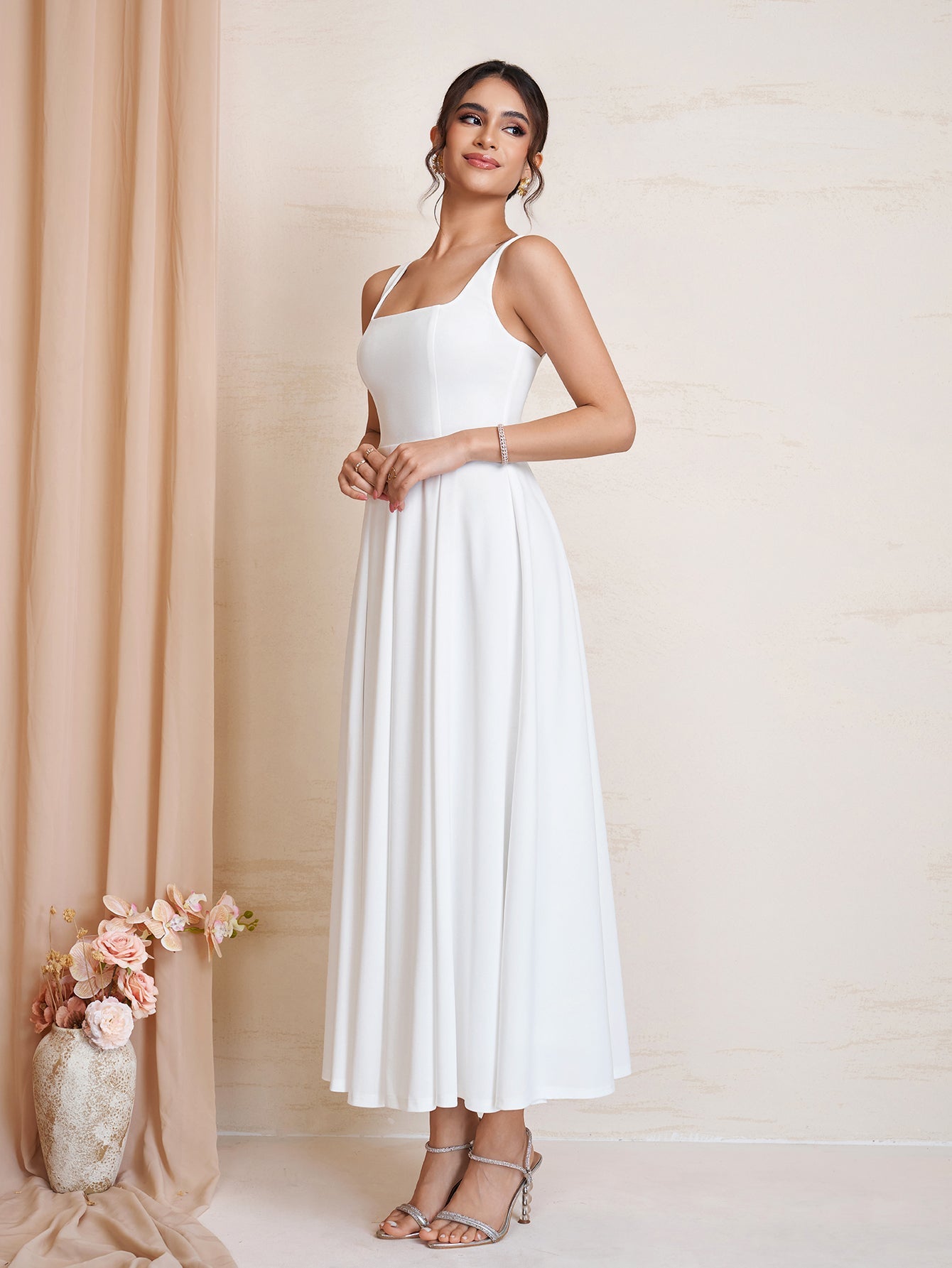 Square Neck Backless Zipper Maxi Dress