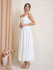 Square Neck Backless Zipper Maxi Dress