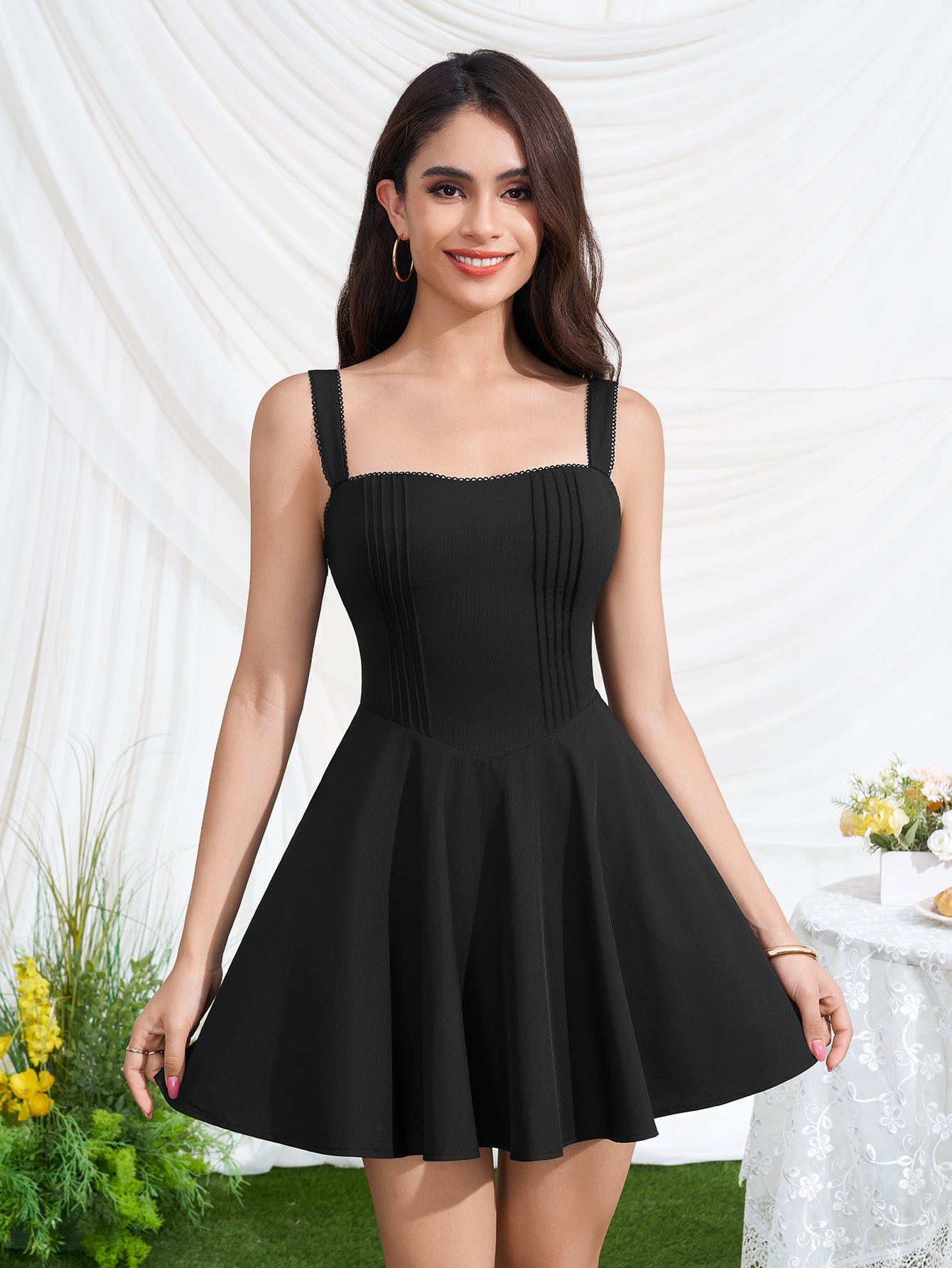 Square Neck Crisscross Back Mini Dress