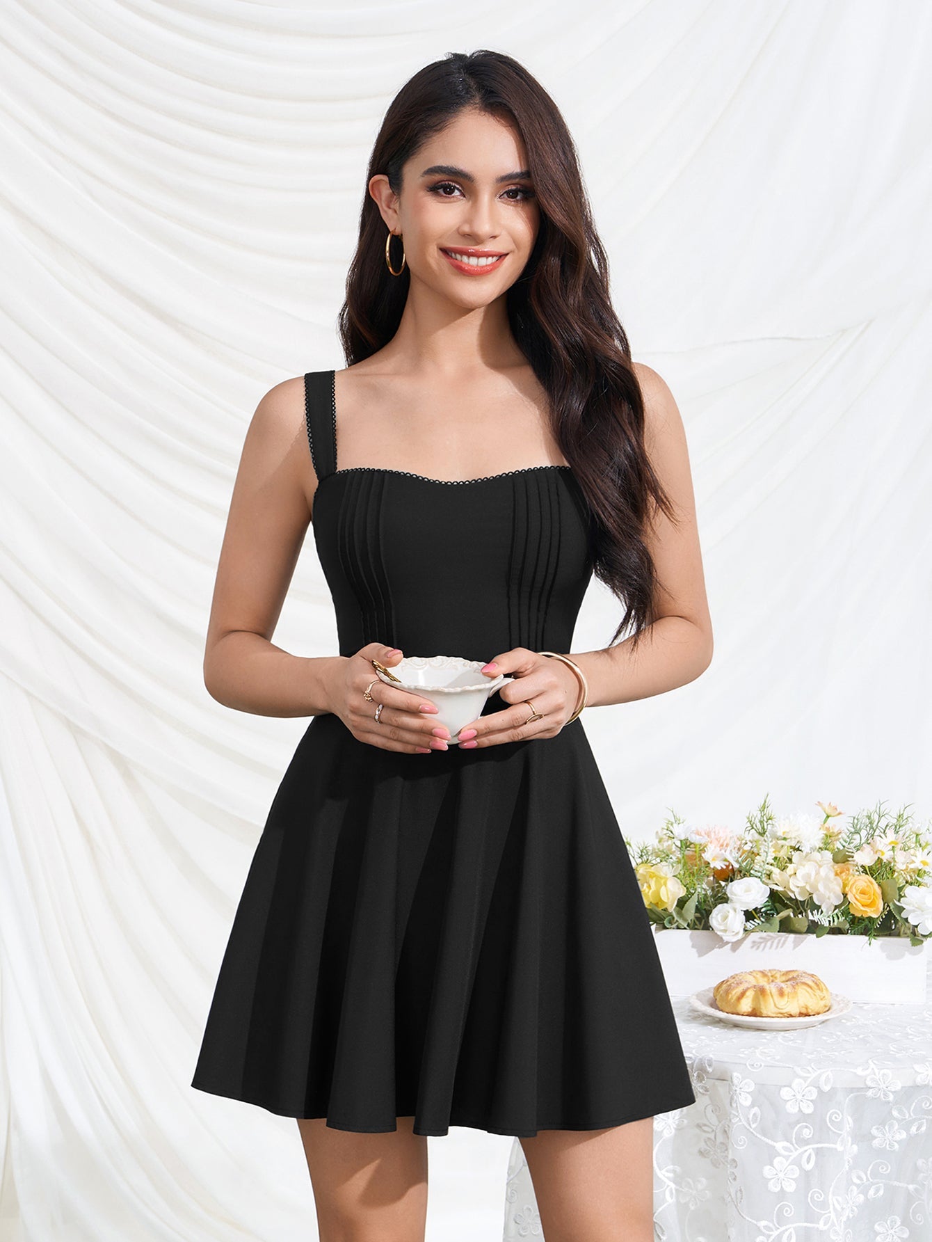 Square Neck Crisscross Back Mini Dress