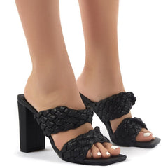 Square Head Chunky Heels Woven Sandals