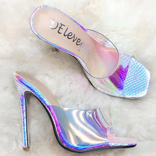 Square Head Platform Laser Stiletto Heel Sandals
