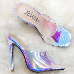 Square Head Platform Laser Stiletto Heel Sandals