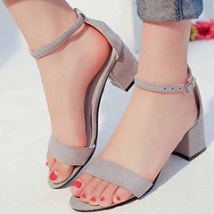 Suede Chunky Heel Open-toe Sandals With Buckle