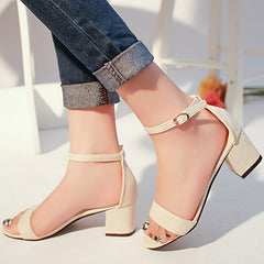 Suede Chunky Heel Open-toe Sandals With Buckle