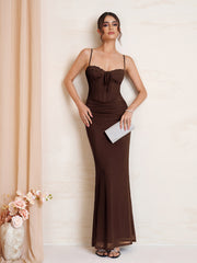Tie Front Ruched Bodycon Mesh Dress