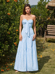 Tie Front Ruched Floral Print Tube Dress