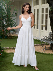 V-Neck Cut Out Bow Tie Back Cami Long Dress