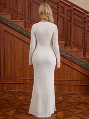 V-Neck Ruched Twist Bodycon Knitted Dress