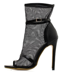 Black Peep-toe Mesh Stiletto Heels Boots Prom Shoes