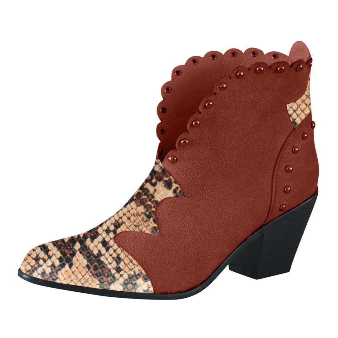 Women's High Heel Boots Pointed Rivet Snake Pattern Martin Boots